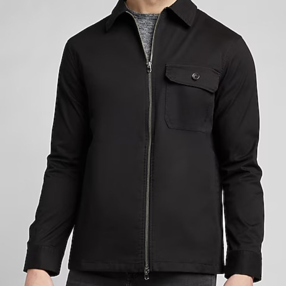 Express Solid Zip Shirt Jacket, Men's Size S - Black